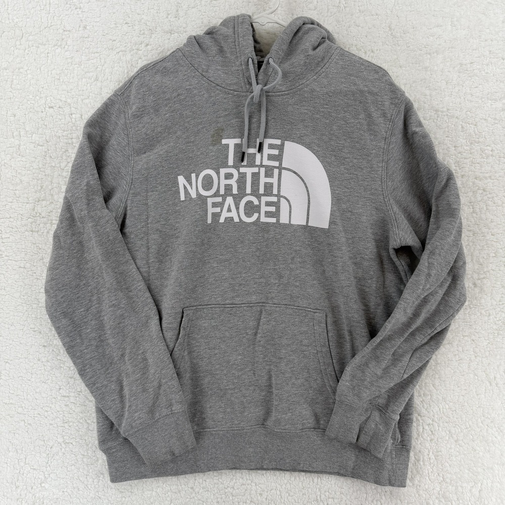 The North Face Mens Gray Logo Hoodie Pullover Fleece Sweatshirt Large L